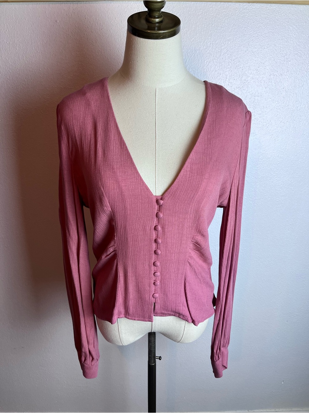 Free People Dusty Rose V-Neck Button Front Top